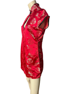 vintage red Oriental mini dress L Frederick's of Hollywood