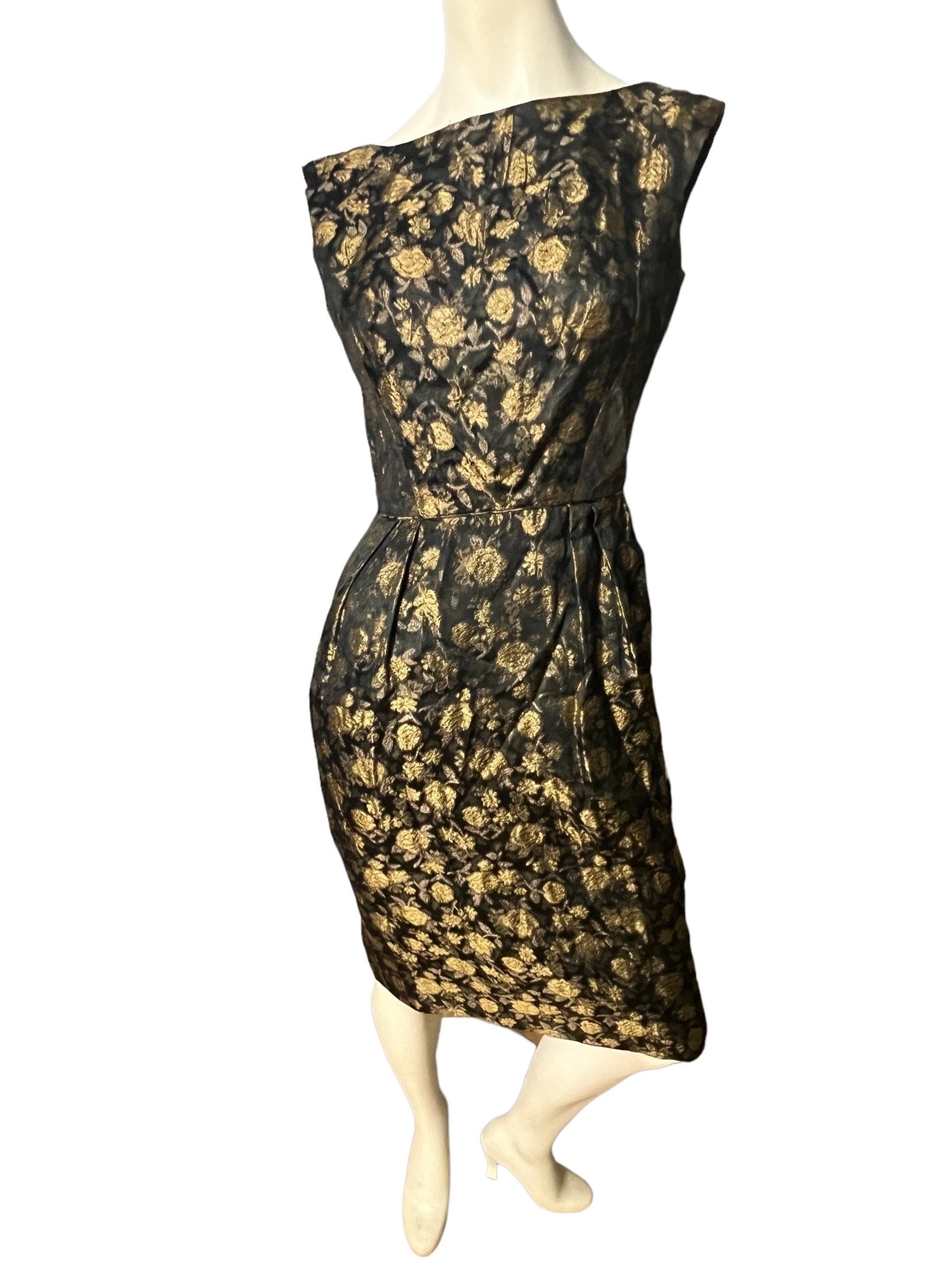 vintage 1950's fitted black & gold dress S Bullocks