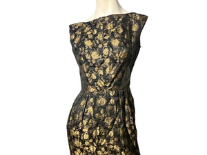 vintage 1950's fitted black & gold dress S Bullocks