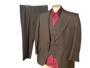 vintage brown pinstripe 3pc suit 42 Merit