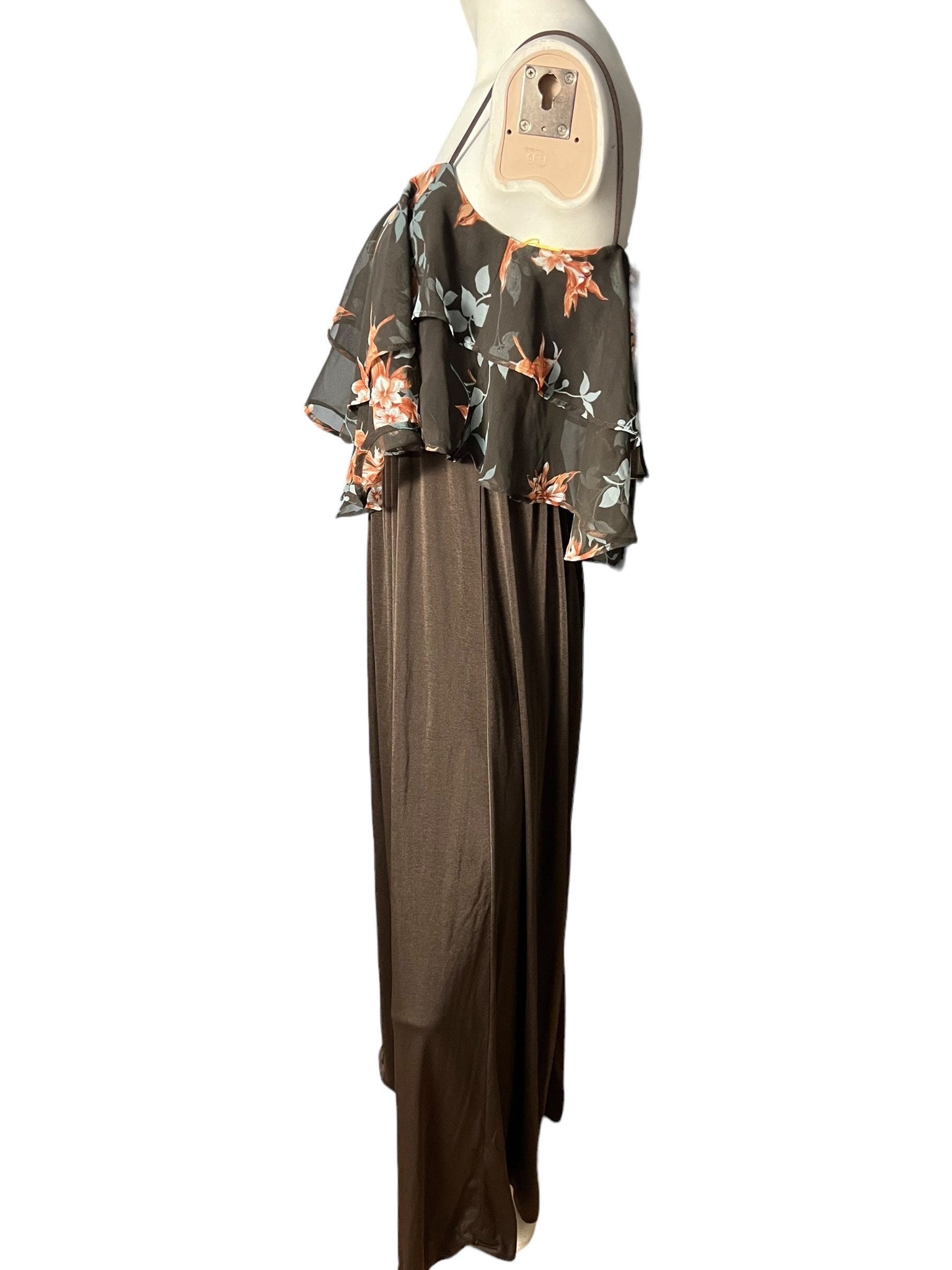 Vintage 70’s brown scarf maxi dress S Plaza South