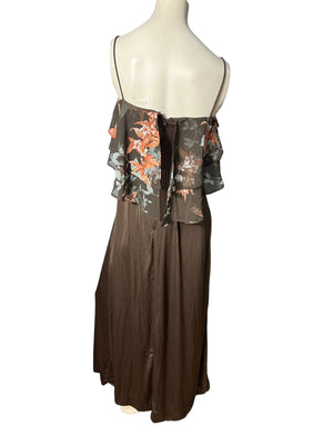 Vintage 70’s brown scarf maxi dress S Plaza South