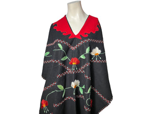 vintage wool embroidered poncho floral