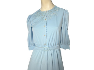 vintage 80's blue button up dress S M