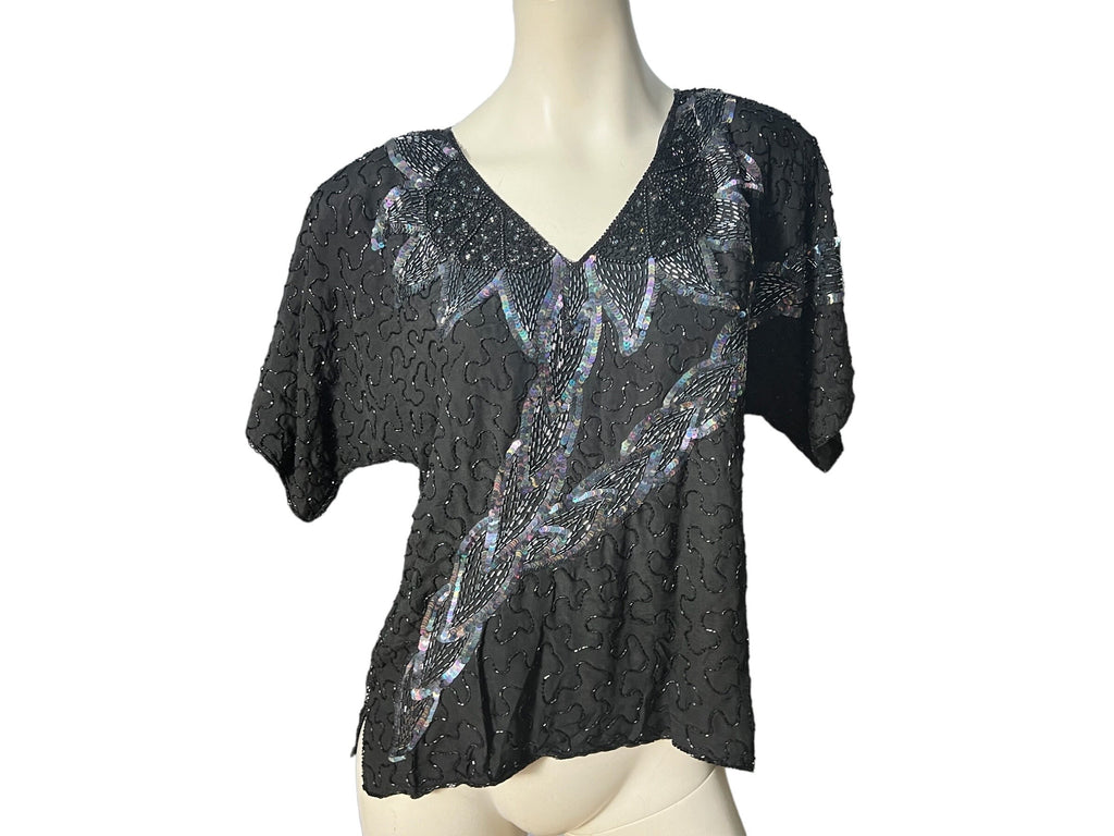 vintage 80's bead & sequin shirt L