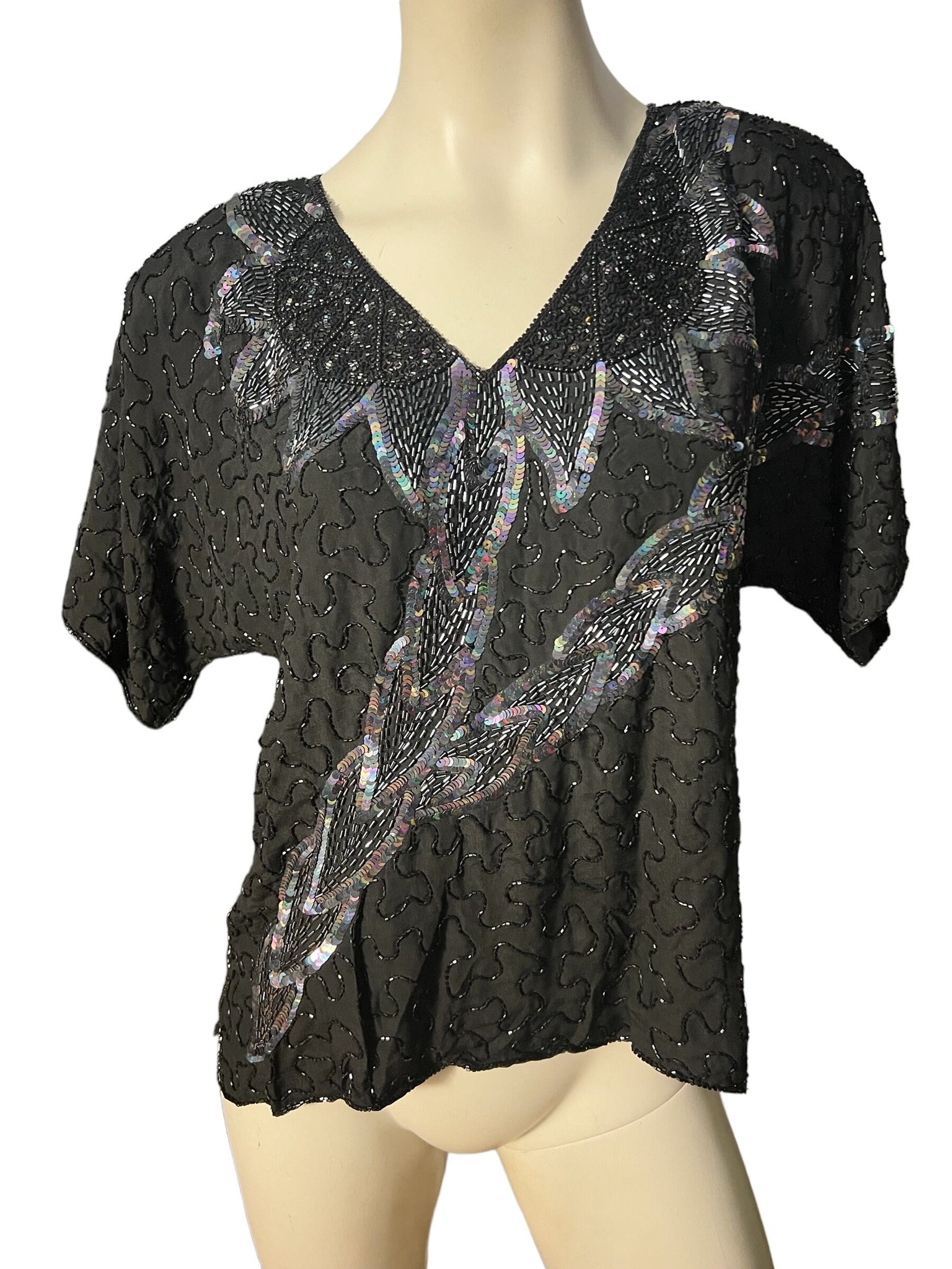 vintage 80's bead & sequin shirt L