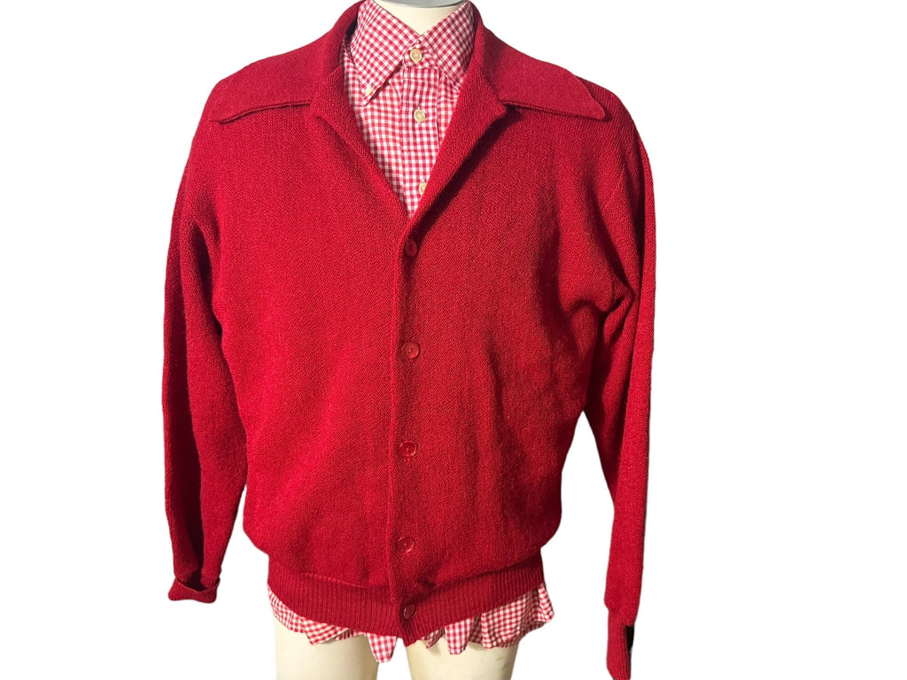 Vintage men's red wool cardigan sweater XL