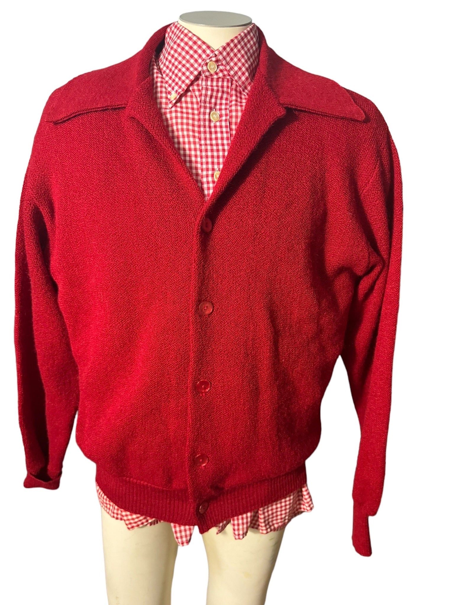 Vintage men's red wool cardigan sweater XL