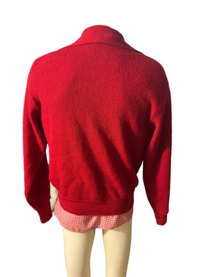 Vintage men's red wool cardigan sweater XL