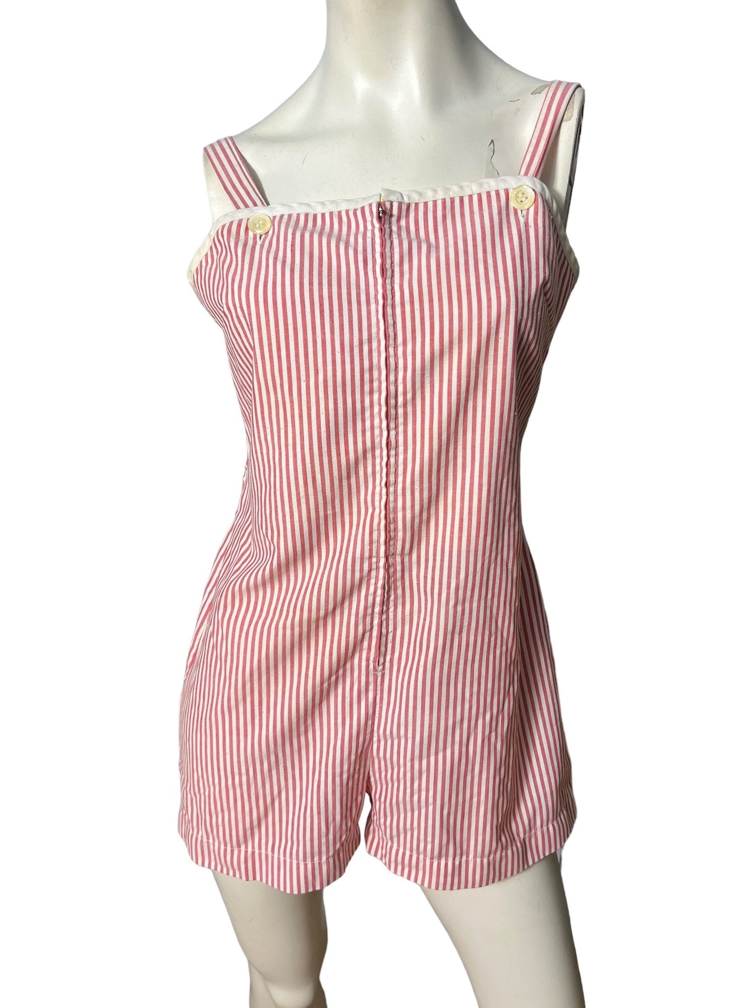 vintage 50's red striped romper M cotton