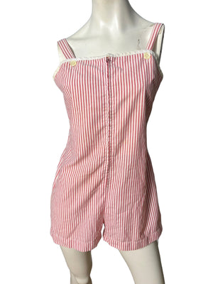 vintage 50's red striped romper M cotton