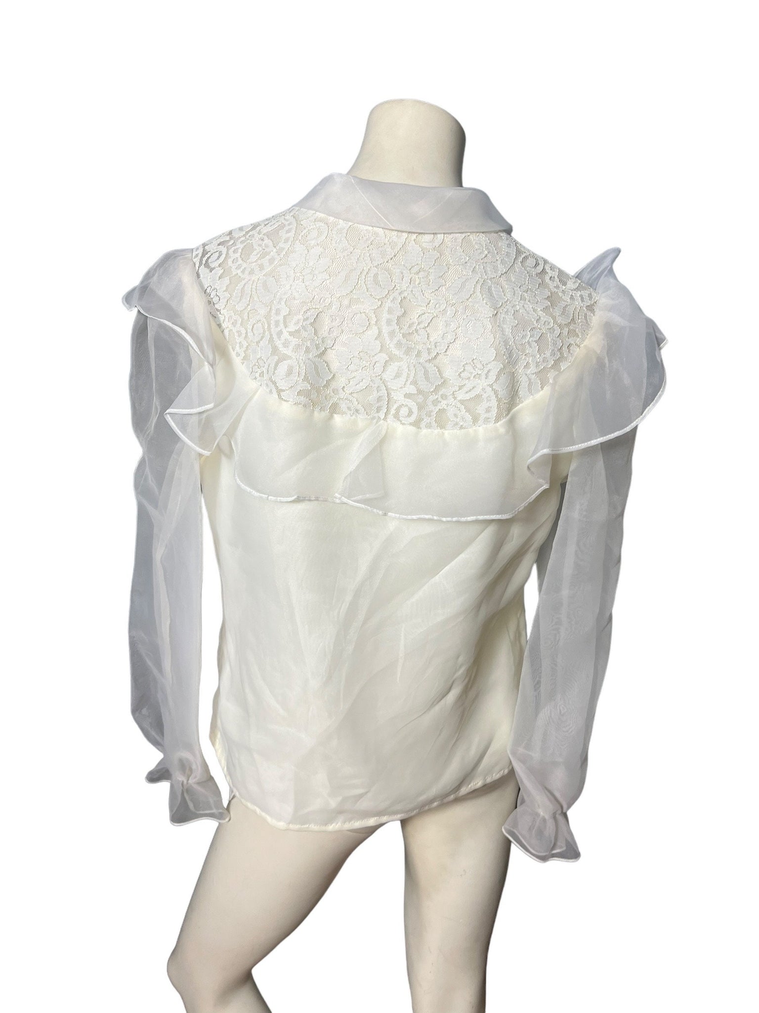 vintage white ruffle blouse chiffon M L