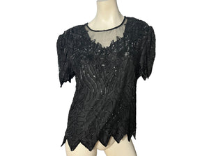 vintage black bead top XL Laurence Kazar