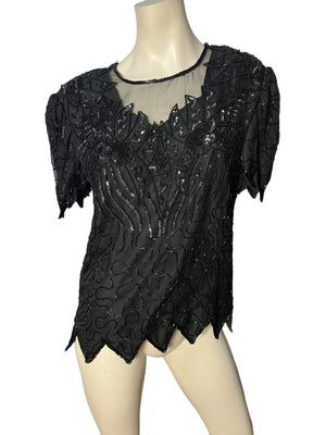 vintage black bead top XL Laurence Kazar