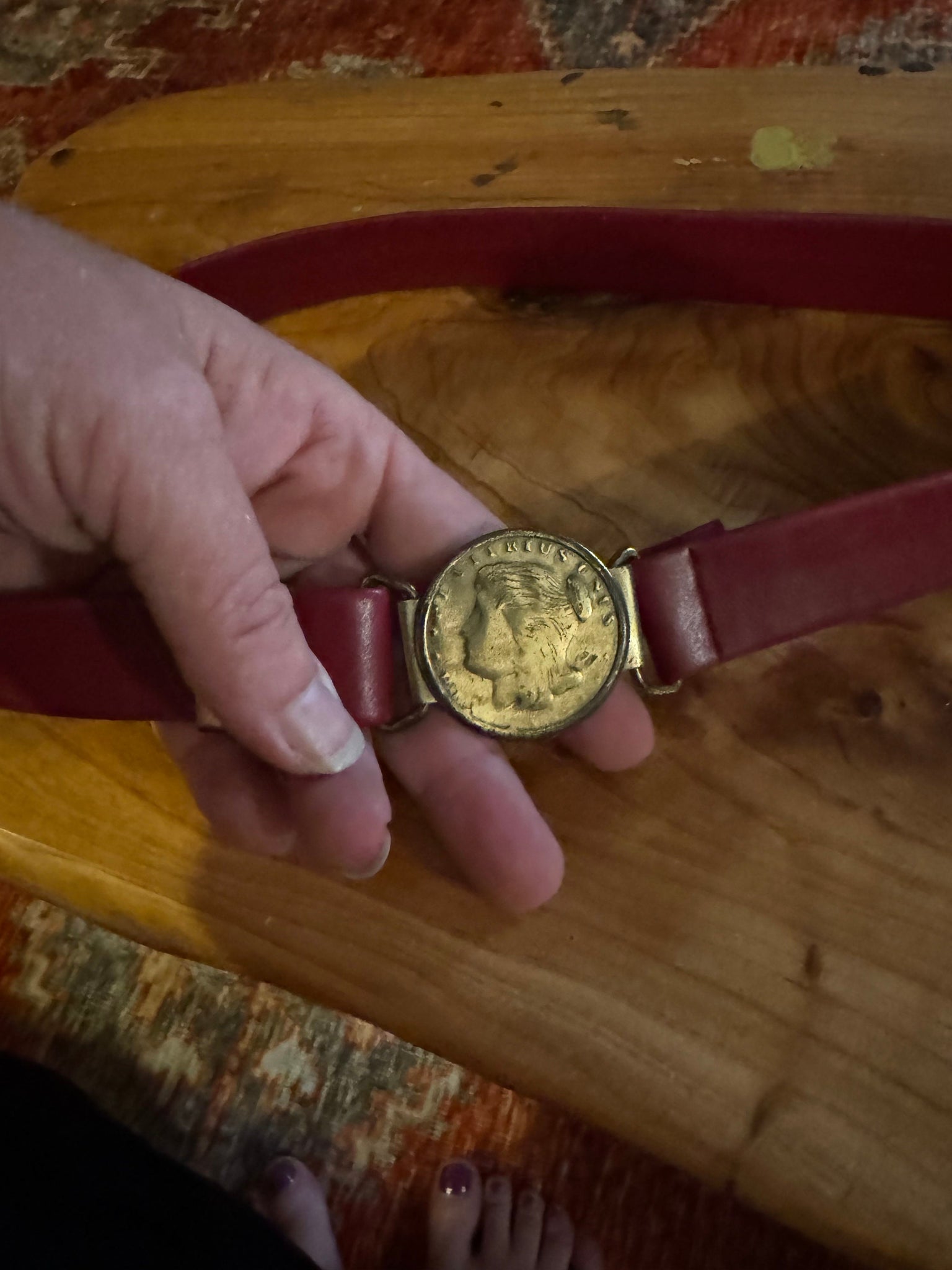 Vintage coin belt red leather small