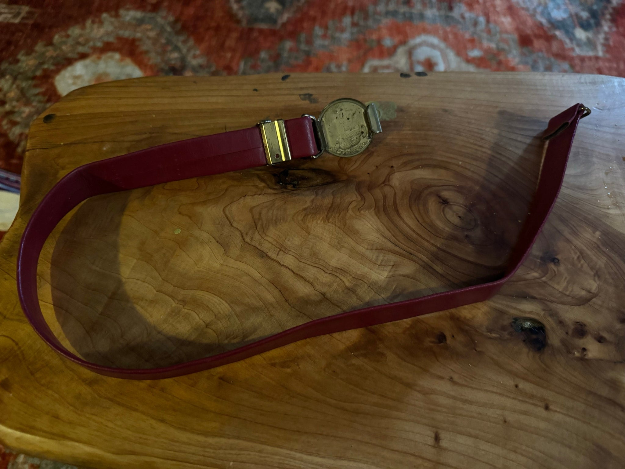 Vintage coin belt red leather small