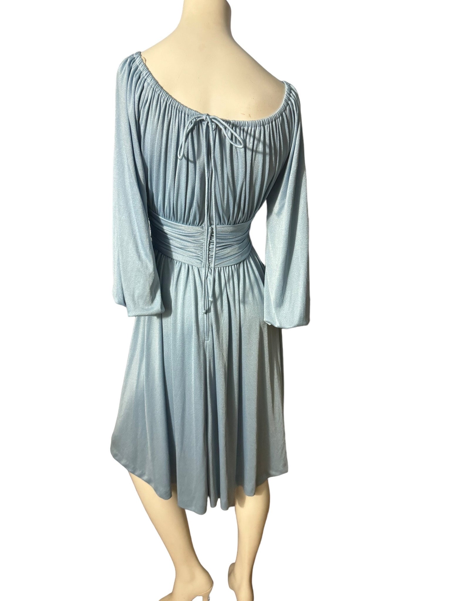 Vintage blue 70’s balloon sleeve dress S M