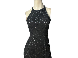 Vintage black long sequin & bead dress M Sean