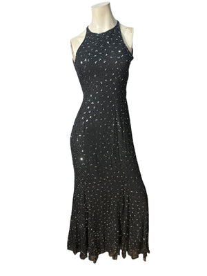 Vintage black long sequin & bead dress M Sean