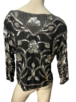 Vintage black & silver sequin top sz S J.L.B