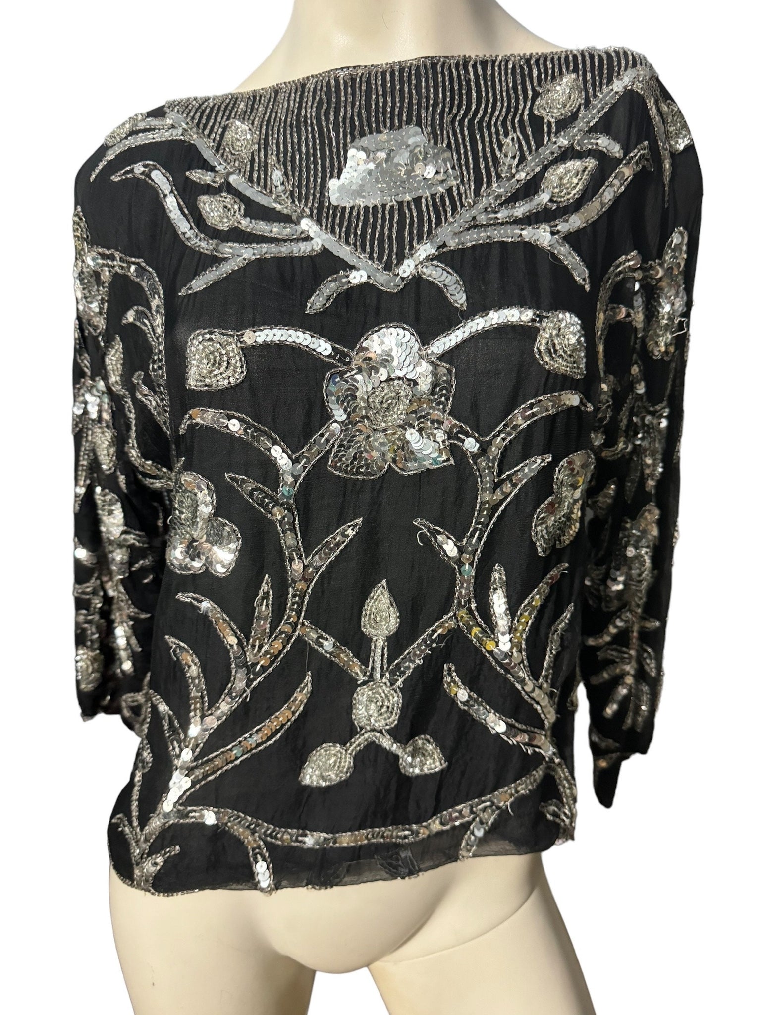 Vintage black & silver sequin top sz S J.L.B