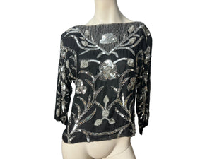 Vintage black & silver sequin top sz S J.L.B