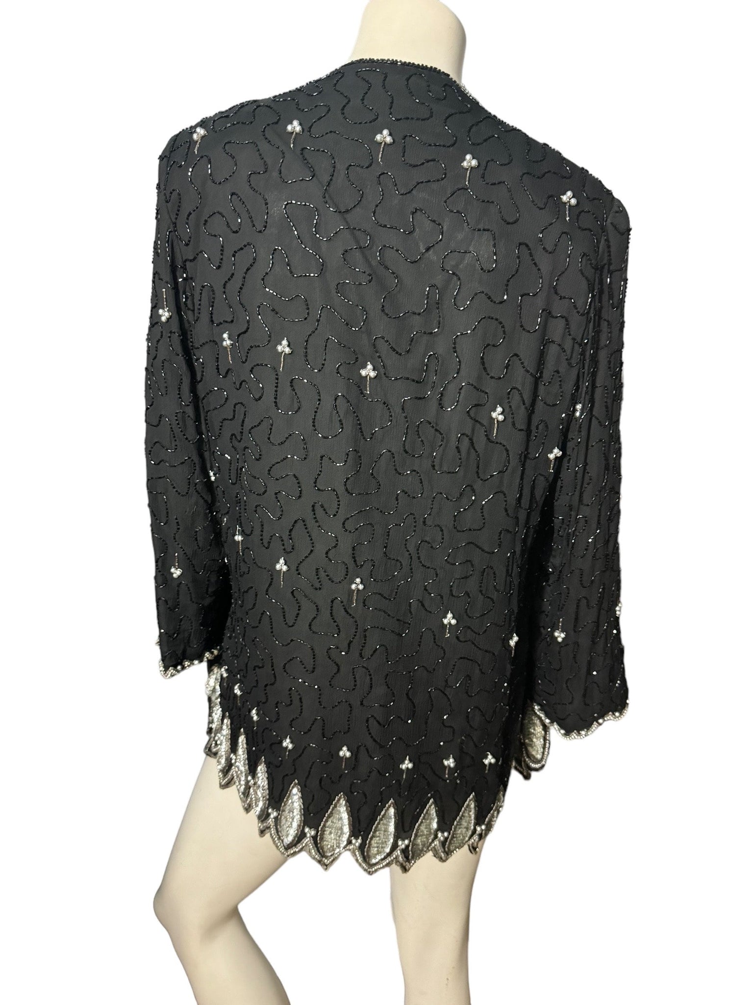 Vintage black & silver sequin bead jacket M