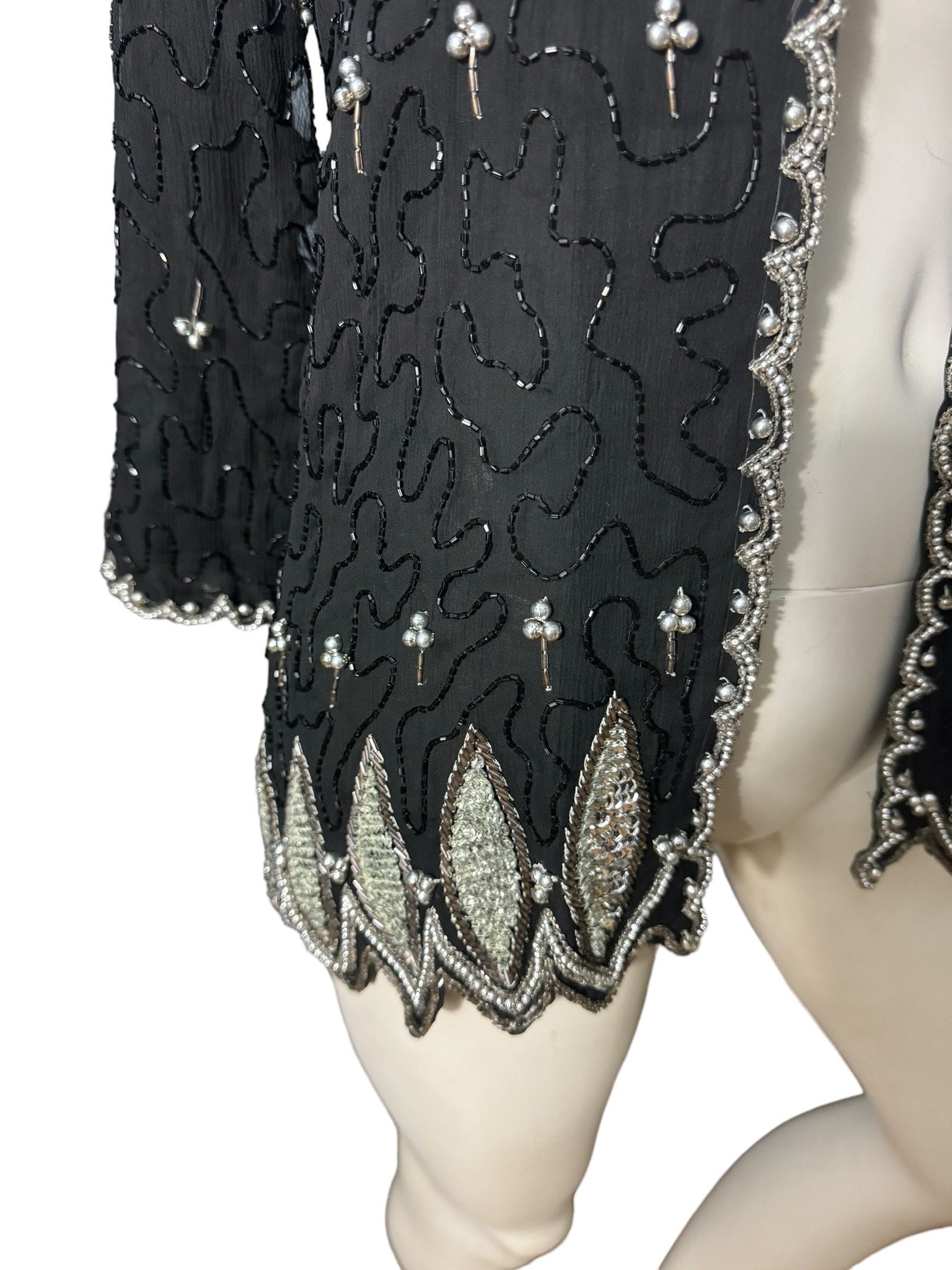 Vintage black & silver sequin bead jacket M