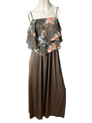 Vintage 70’s brown scarf maxi dress S Plaza South