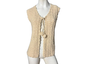 Vintage 70's crochet vest tie front M L