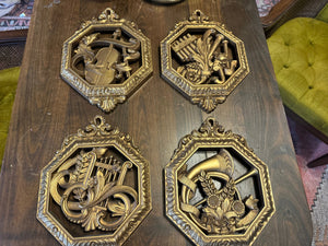 Vintage gold MCM musical wall plaques