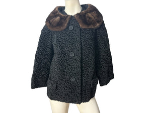 Vintage 50's black lambswool coat M/L