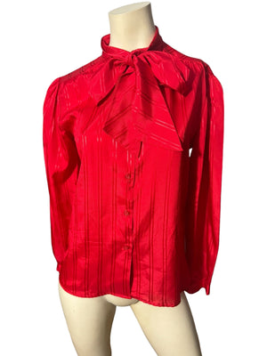 Vintage 80’s red bow tie blouse M 10