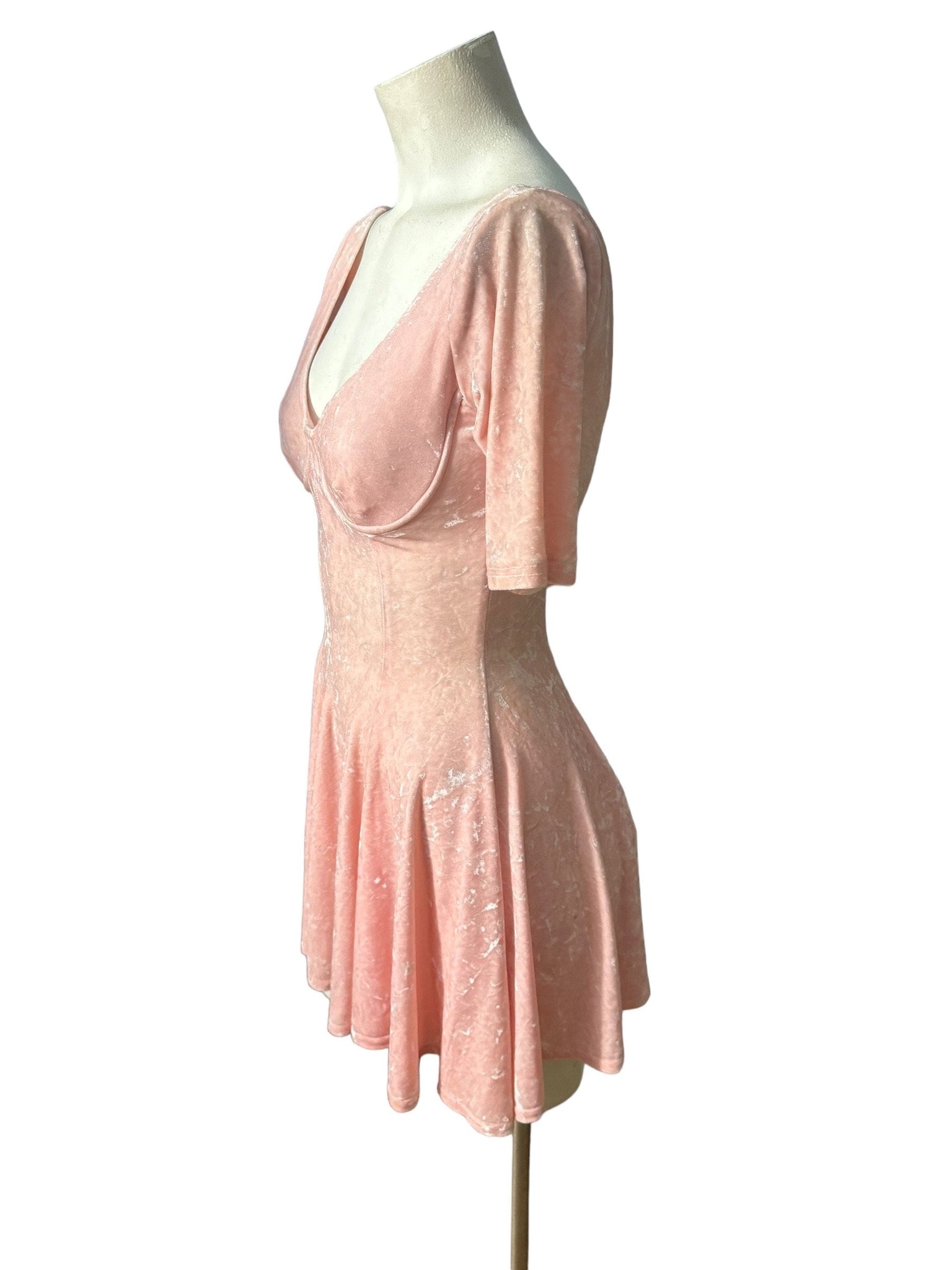 vintage 80's pink velour mini dress S