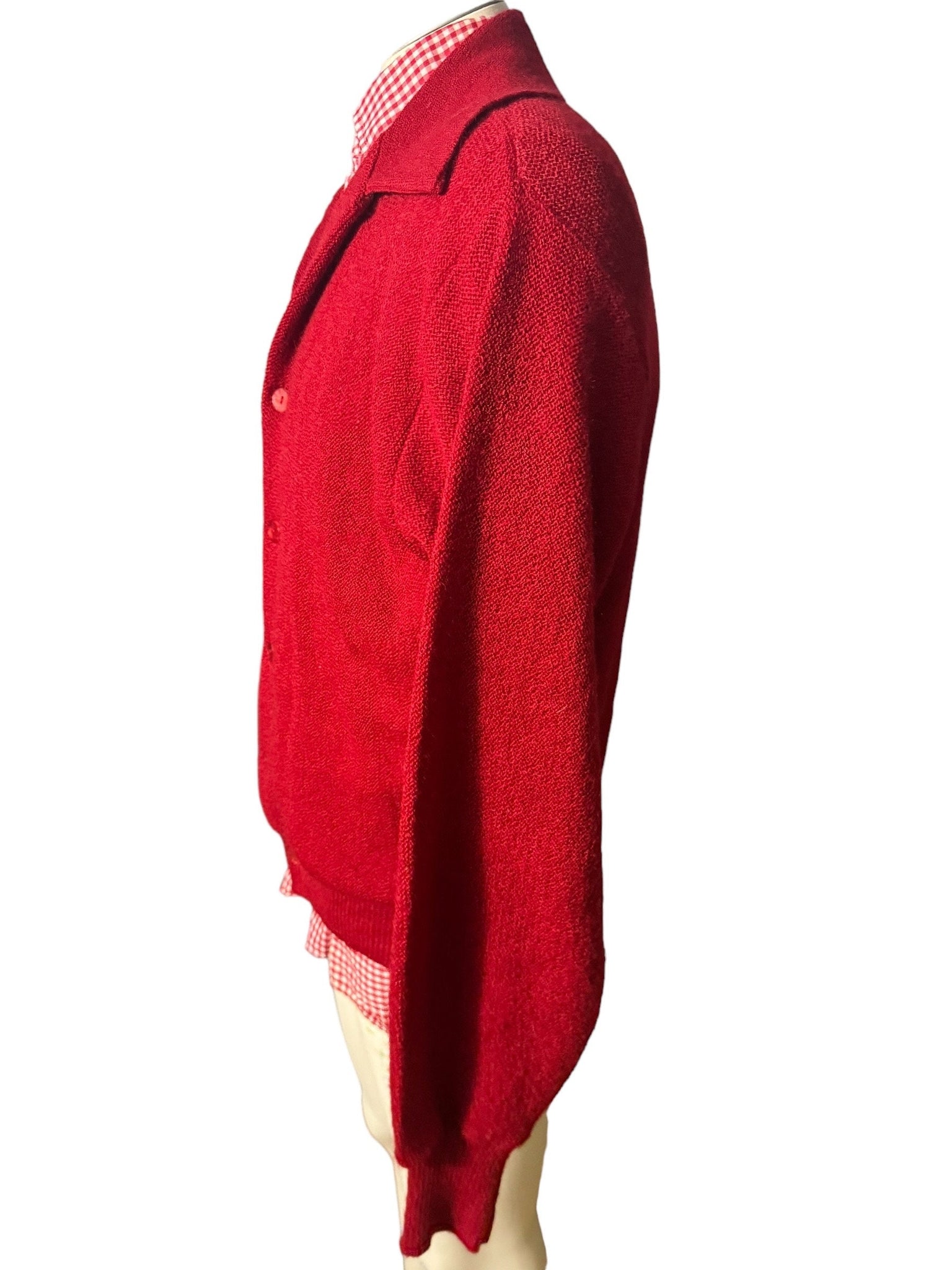 Vintage men's red wool cardigan sweater XL