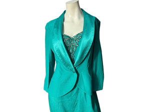 Vintage 80's green dress & jacket L