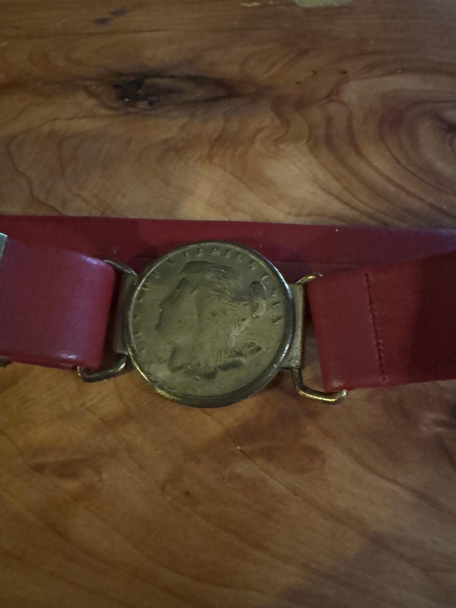 Vintage coin belt red leather small