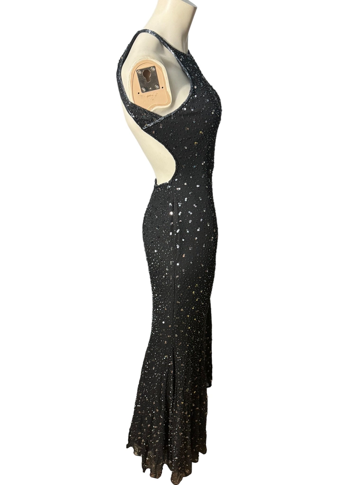 Vintage black long sequin & bead dress M Sean