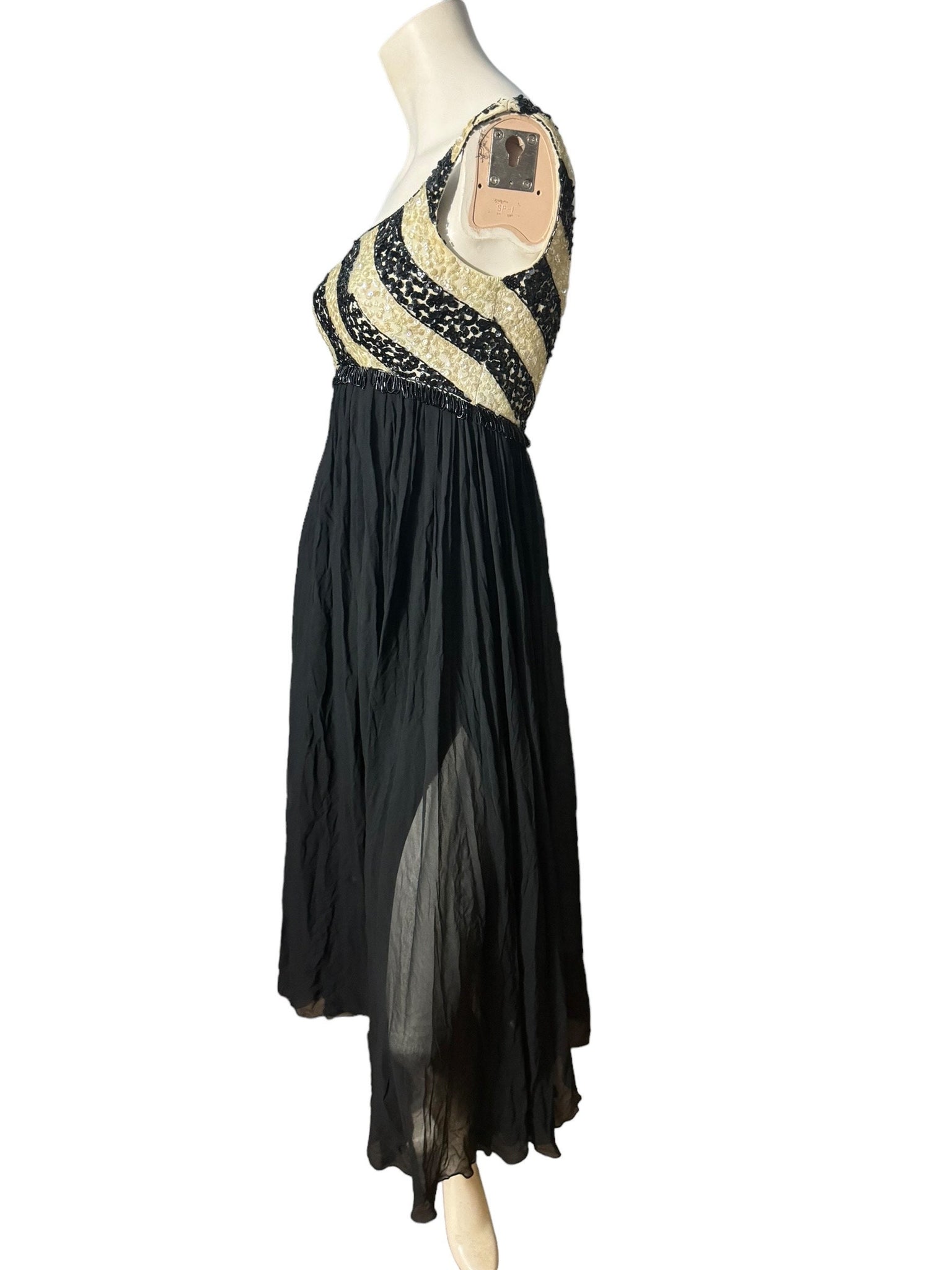 Vintage 60's black & white sequin long dress M