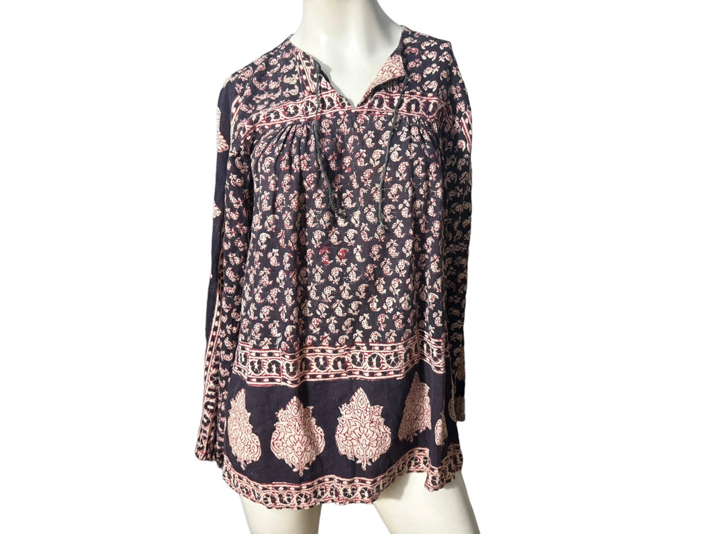 Vintage 70's Indian block print blouse shirt M