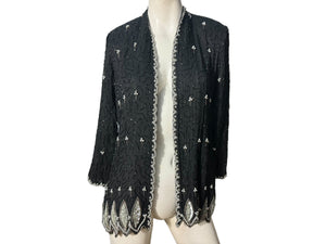 Vintage black & silver sequin bead jacket M