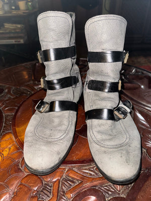 Vintage men's 80's gray leather buckle boots 8.5