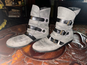 Vintage men's 80's gray leather buckle boots 8.5