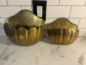 Vintage brass pair of wall planters shell