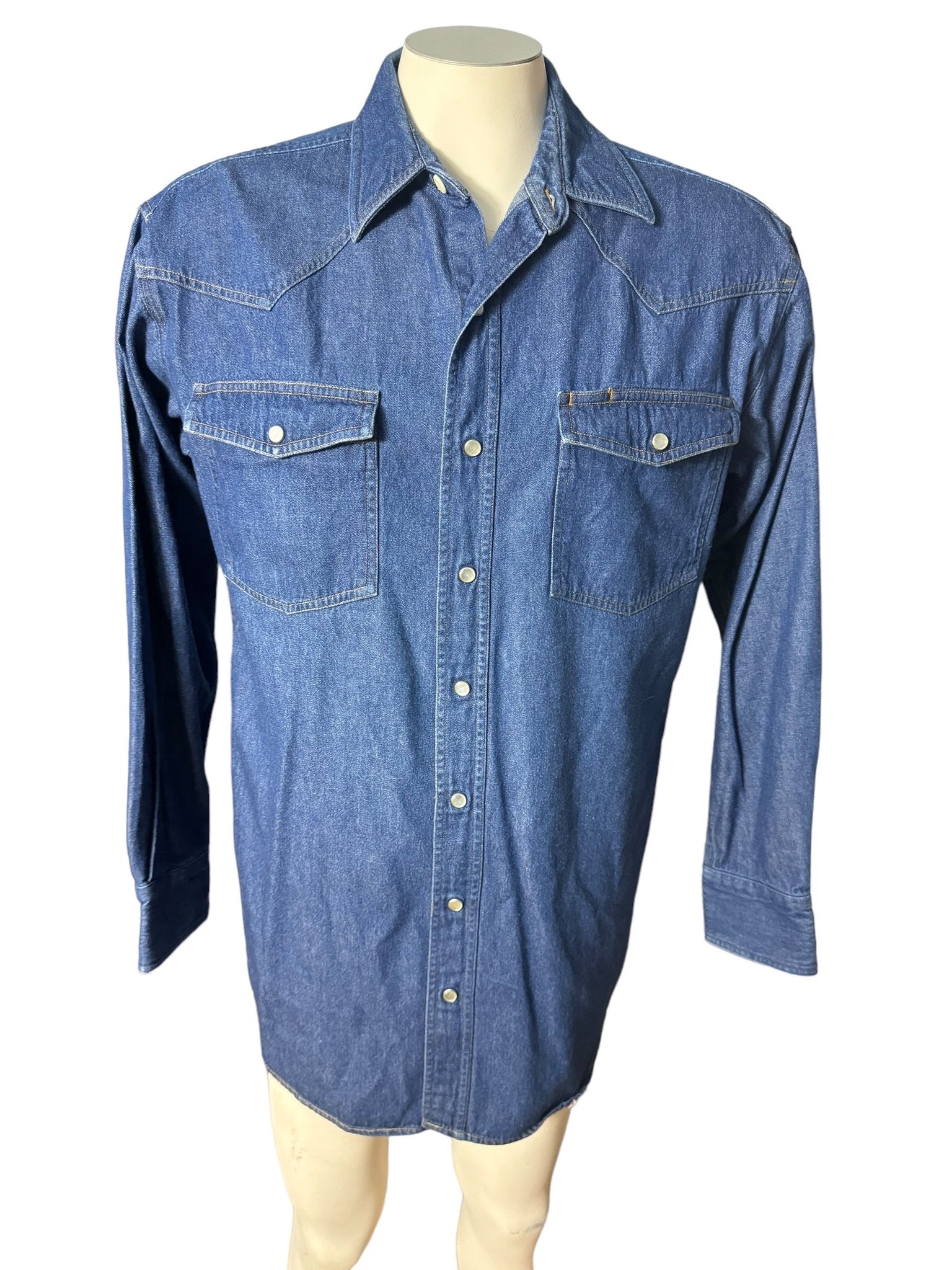 Vintage 70's blue jean western shirt L Key