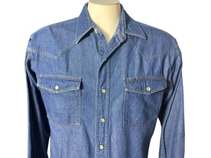 Vintage 70's blue jean western shirt L Key