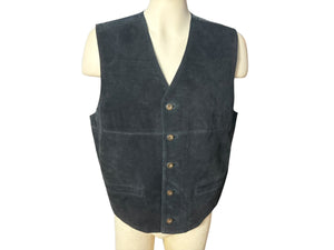 Vintage 80's black suede men's vest L