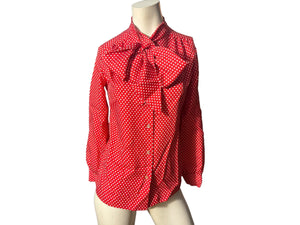 Vintage 70’s red polka dot bow blouse M