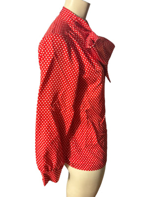 Vintage 70’s red polka dot bow blouse M