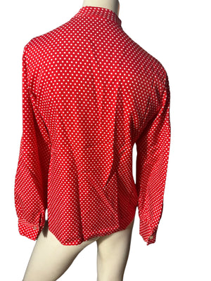 Vintage 70’s red polka dot bow blouse M